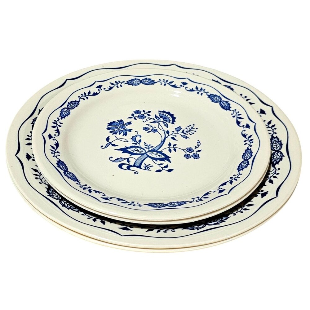 Corelle Blue Onion Floral Plate Set tan 2-salad 2-dinner plates 4-pieces table s